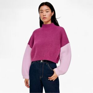 Le Lis Colorblock Cowl Neck Sweater Large Pink Purple Crop